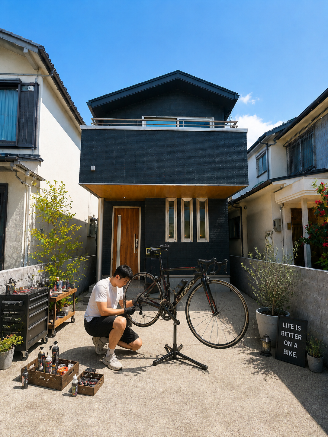 ロードバイクを楽しむ趣味のある住まい